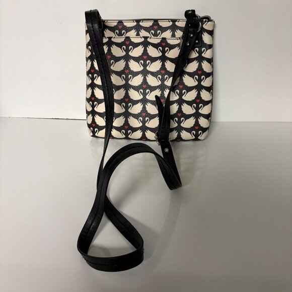 Relic Black White Swan Print Crossbody Bag Adjustable Strap Zipper Closure Purse - Picture 2 of 7